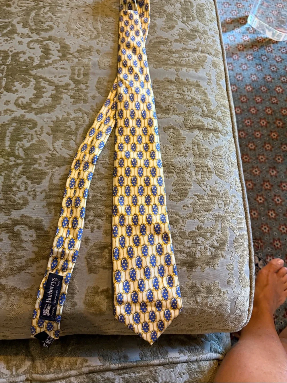 Burberry Yellow and Blue Geometric Silk Tie